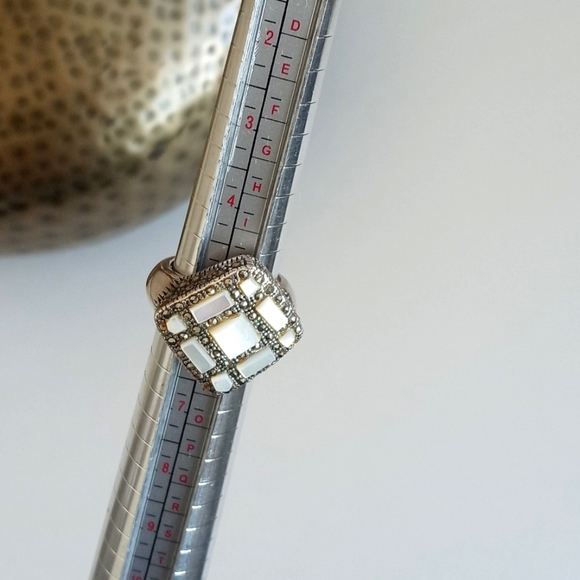 Vintage 925 Sterling Silver Mother Of Pearl Art Deco Ring 5.5 - Picture 7 of 15